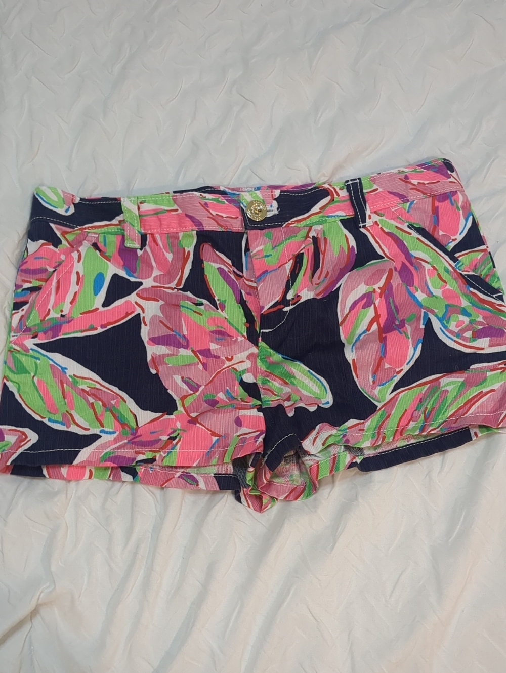 Lilly Pulitzer Navy Shorts with Pink and Green Floral Print